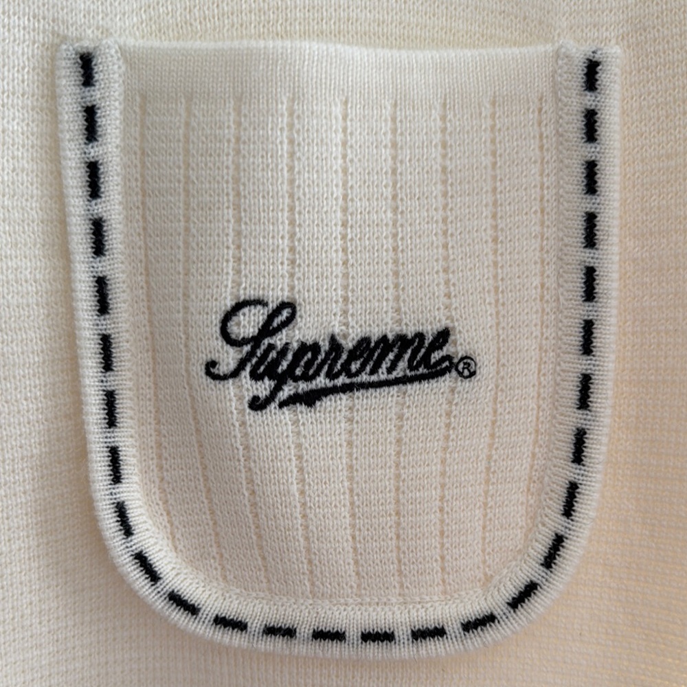 Supreme Contrast Stitch Button Up Sweater in Natural - Picture 3 of 10